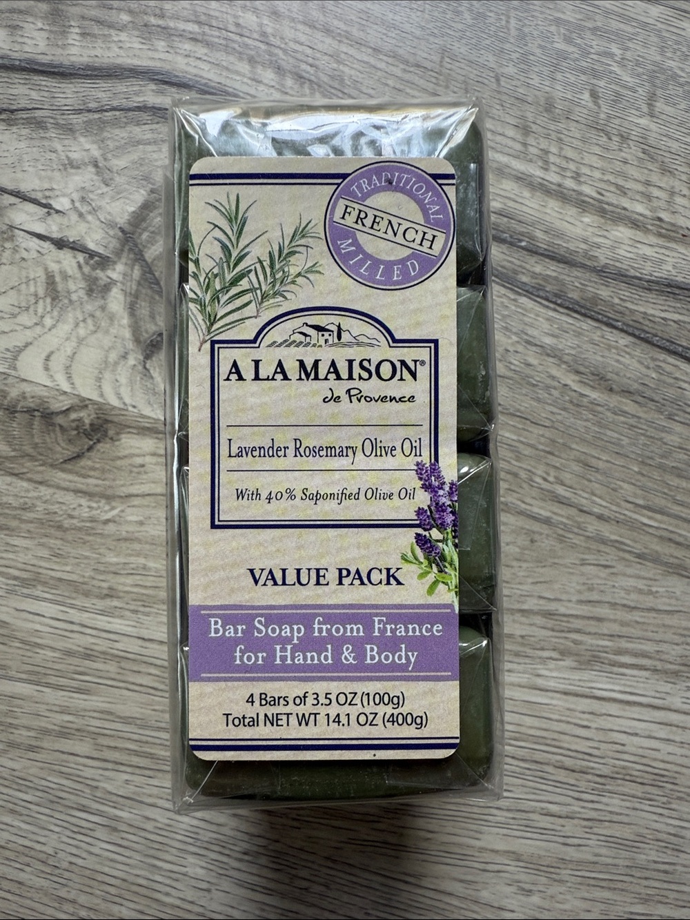 NEW A La Maison Lavender Rosemary Olive Oil Bar Soap 4 Bars French Milled Sealed - Picture 5 of 5